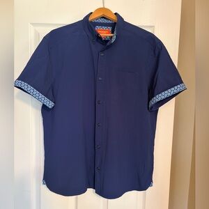 NWT Johnston & Murphy Button Down Shirt Size Large Textured Blue Floral Trim T6